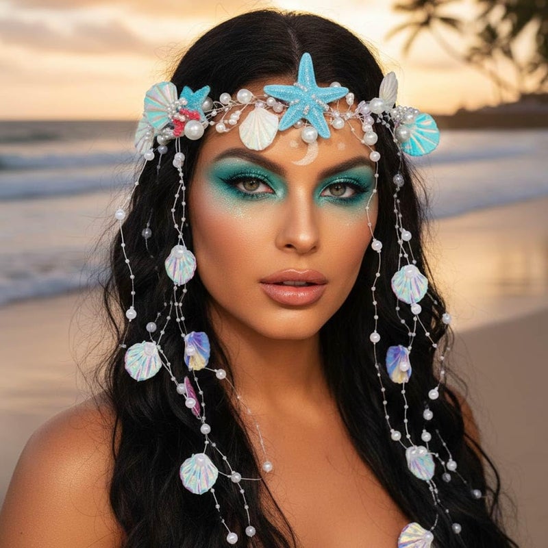 Unsutuo Shell Bridal Hair Vine Starfish Wedding Hair Accessories Pearl Beach Headpiece for Women - Image 3